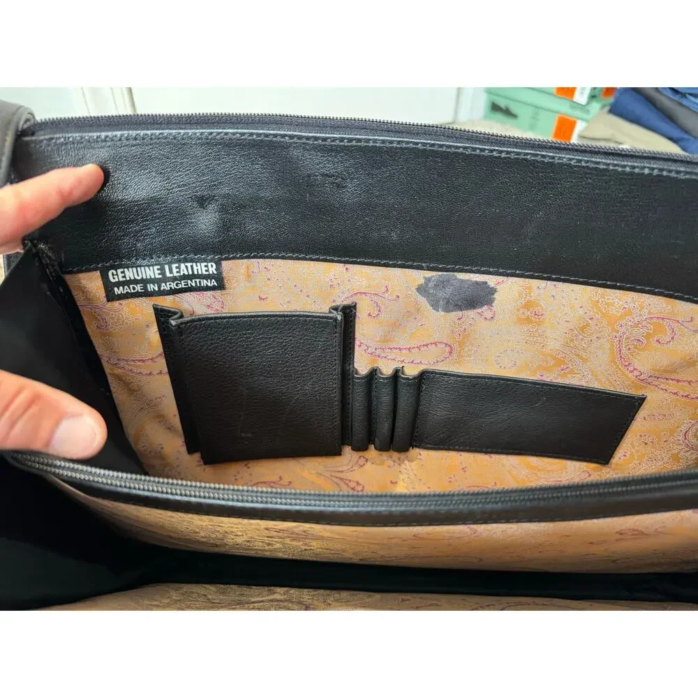 Vintage Black Leather Briefcase Crossbody Bag Made in Argentina